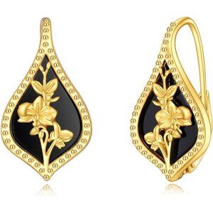 Women Onyx Earrings Sterling Silver Tulip Earrings Onyx Tulip Earrings Jewelry